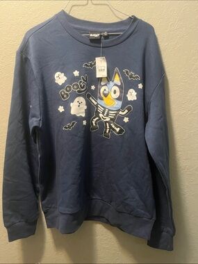 Blue Graphic Turtleneck Sweater with Halloween Character